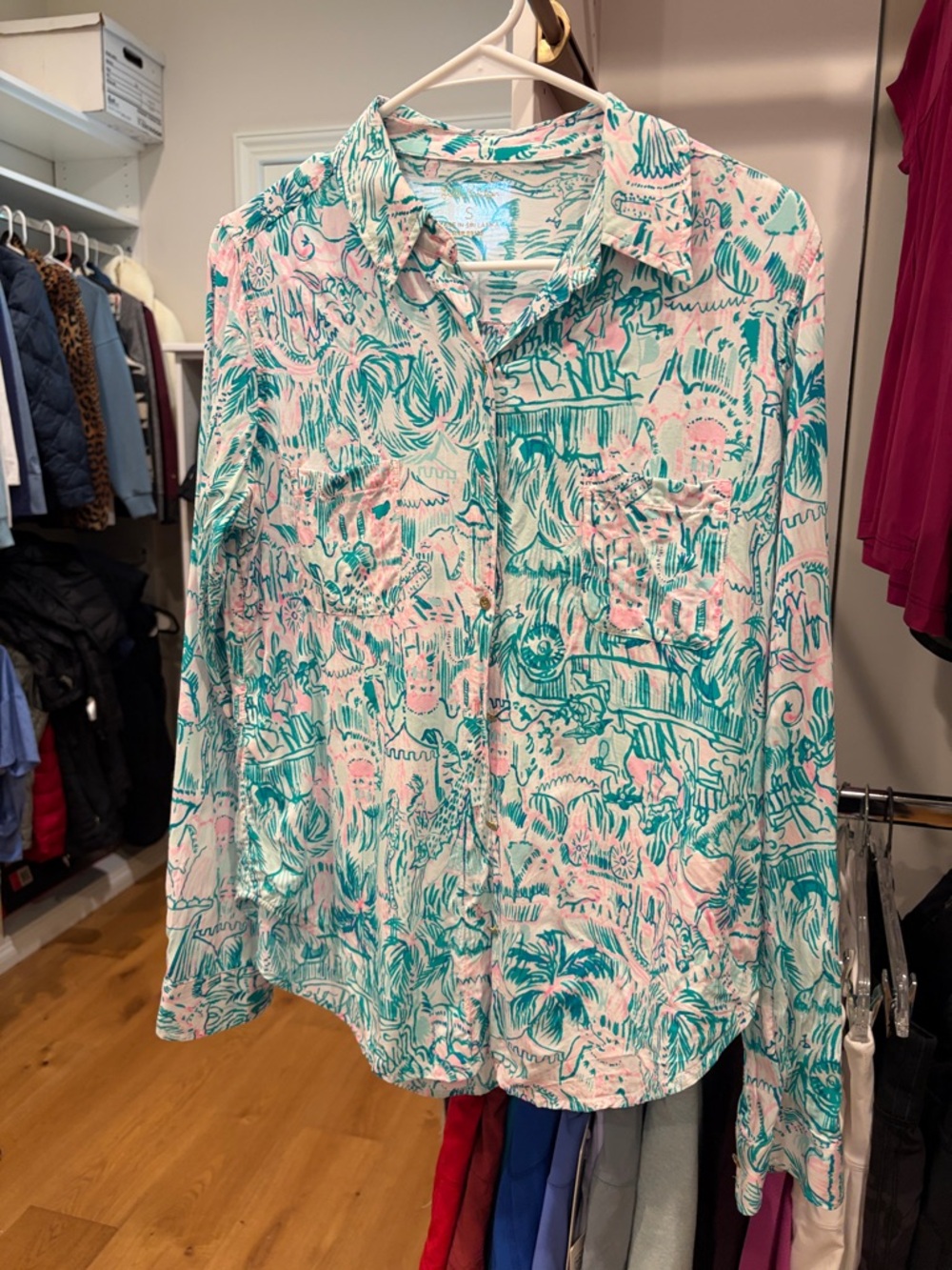Lilly Pulitzer Seafoam & Blush Tropical Button-Up Shirt